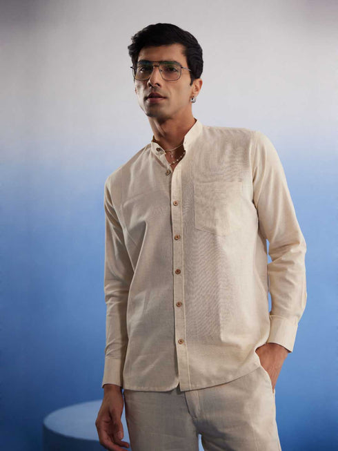 Men's Cream Pure Cotton Plain Shirt